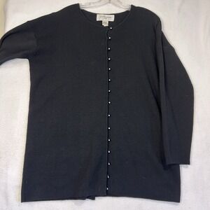 Vittadini Sport Black Diamond Look Button Front Very Oversized Tunic Sweater S